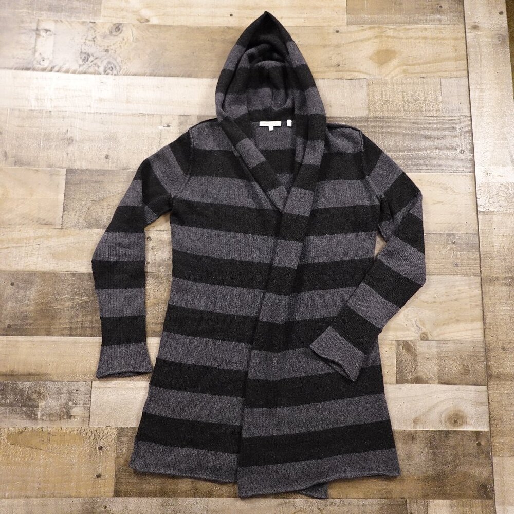 Vince Hooded Cardigan Women’s Medium Gray Black Stripe Alpaca Cashmere